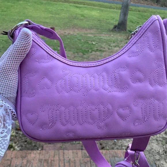 Juicy Couture Quilted Violet Tulle Handbag Crossbody Includes Change Purse - Picture 3 of 16